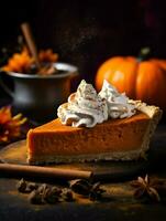 Pumpkin Pie background, coffee time, Generative AI photo