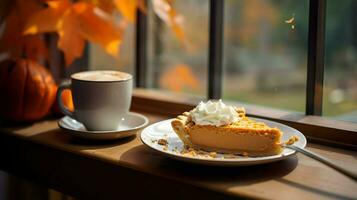 Pumpkin Pie background, coffee time, Generative AI photo