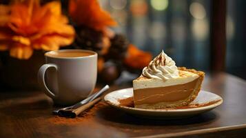 Pumpkin Pie background, coffee time, Generative AI photo