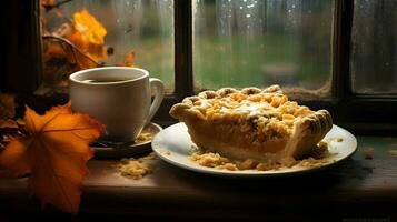 calabaza tarta fondo, café tiempo, generativo ai foto