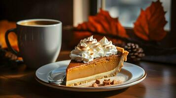 Pumpkin Pie background, coffee time, Generative AI photo