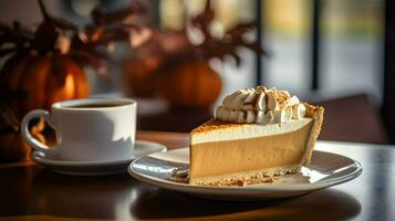 Pumpkin Pie background, coffee time, Generative AI photo