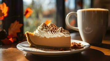 Pumpkin Pie background, coffee time, Generative AI photo