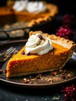 Pumpkin Pie background, coffee time, Generative AI photo