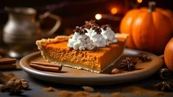 Pumpkin Pie background, coffee time, Generative AI photo