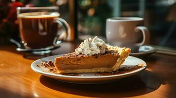 Pumpkin Pie background, coffee time, Generative AI photo