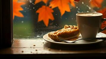 Pumpkin Pie background, coffee time, Generative AI photo