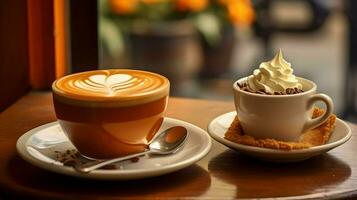 calabaza tarta fondo, café tiempo, generativo ai foto