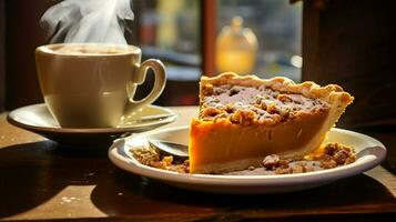 Pumpkin Pie background, coffee time, Generative AI photo