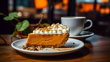 Pumpkin Pie background, coffee time, Generative AI photo