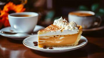 Pumpkin Pie background, coffee time, Generative AI photo