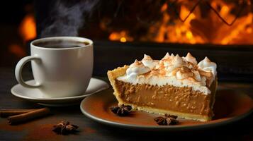 Pumpkin Pie background, coffee time, Generative AI photo