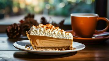 Pumpkin Pie background, coffee time, Generative AI photo