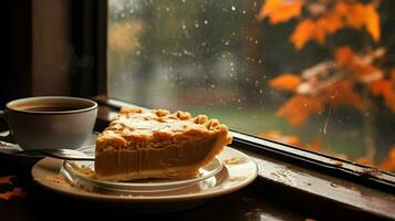 calabaza tarta fondo, café tiempo, generativo ai foto