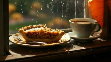 calabaza tarta fondo, café tiempo, generativo ai foto