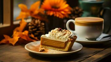 Pumpkin Pie background, coffee time, Generative AI photo