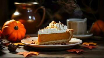 Pumpkin Pie background, coffee time, Generative AI photo