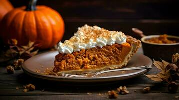 Pumpkin Pie background, coffee time, Generative AI photo