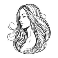 Silhouette of a woman with long flowing hair, with isolated background. vector