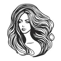 Silhouette of a woman with long flowing hair, with isolated background. vector