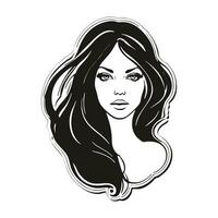 Silhouette of a woman with long flowing hair, with isolated background. vector