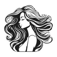 silueta de un mujer con largo fluido cabello, con aislado antecedentes. vector