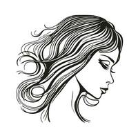 Silhouette of a woman with long flowing hair, with isolated background. vector