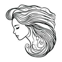 silueta de un mujer con largo fluido cabello, con aislado antecedentes. vector