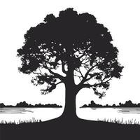 silhouette of big tree in summer on isolated white background vector