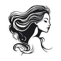 Silhouette of a woman with long flowing hair, with isolated background. vector