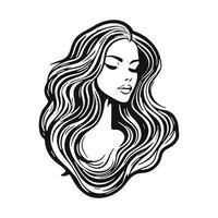 Silhouette of a woman with long flowing hair, with isolated background. vector