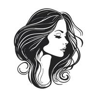 Silhouette of a woman with long flowing hair, with isolated background. vector