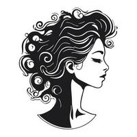 silueta de un mujer con largo fluido cabello, con aislado antecedentes. vector