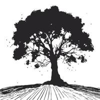 silhouette of big tree in summer on isolated white background vector