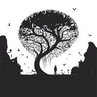 silhouette of big tree in summer on isolated white background vector