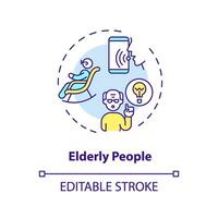 2D editable elderly people thin line icon concept, isolated vector, multicolor illustration representing voice assistant. vector