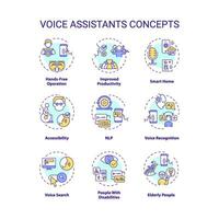 2D editable icons set representing voice assistants concepts, isolated vector, thin line colorful illustration. vector