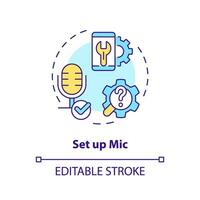 2D editable set up mic thin line icon concept, isolated vector, multicolor illustration representing voice assistant. vector