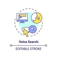 2D editable voice search thin line icon concept, isolated vector, multicolor illustration representing voice assistant. vector