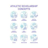 2D gradient icons set representing athletic scholarship concepts, isolated vector, thin line illustration. vector