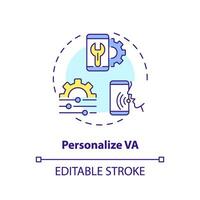 2D editable personalize VA thin line icon concept, isolated vector, multicolor illustration representing voice assistant. vector