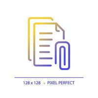 2D pixel perfect gradient attachment icon, isolated vector, thin line document illustration. vector