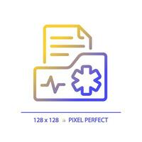 2D pixel perfect gradient medical record icon, isolated vector, thin line document illustration. vector