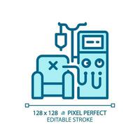 Dialysis machine pixel perfect light blue icon. Kidney disease. Renal system. Medical procedure. RGB color sign. Simple design. Web symbol. Contour line. Flat illustration. Isolated object vector