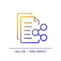 2D pixel perfect gradient document sharing icon, isolated vector, thin line document illustration. vector