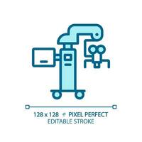 Surgical microscope pixel perfect light blue icon. Medical optic. Operating room equipment. Precision tool. RGB color sign. Simple design. Web symbol. Contour line. Flat illustration. Isolated object vector