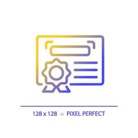 2D pixel perfect gradient diploma icon, isolated vector, thin line document illustration. vector