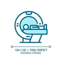 Ct scan pixel perfect light blue icon. Medical imaging. Radiology doctor. Healthcare service. RGB color sign. Simple design. Web symbol. Contour line. Flat illustration. Isolated object vector