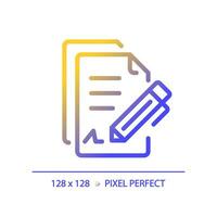 2D pixel perfect gradient contract icon, isolated vector, thin line document illustration. vector