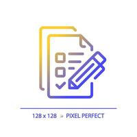 2D pixel perfect gradient checklist icon, isolated vector, thin line document illustration. vector